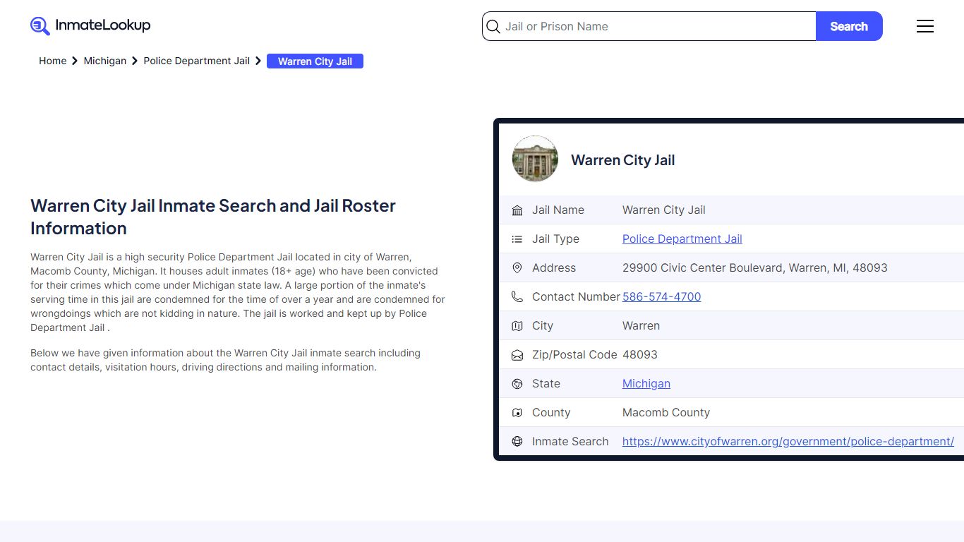 Warren City Jail Inmate Search and Jail Roster Information